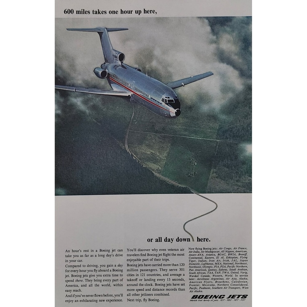 Vintage Boeing 727 Jet Aircraft 1960s Magazine Print Ad Aviation Travel Art
